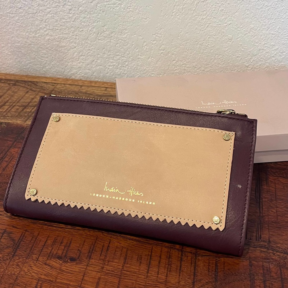 India Hicks Take Out Double Zip Burgundy Leather Wallet - Picture 3 of 5